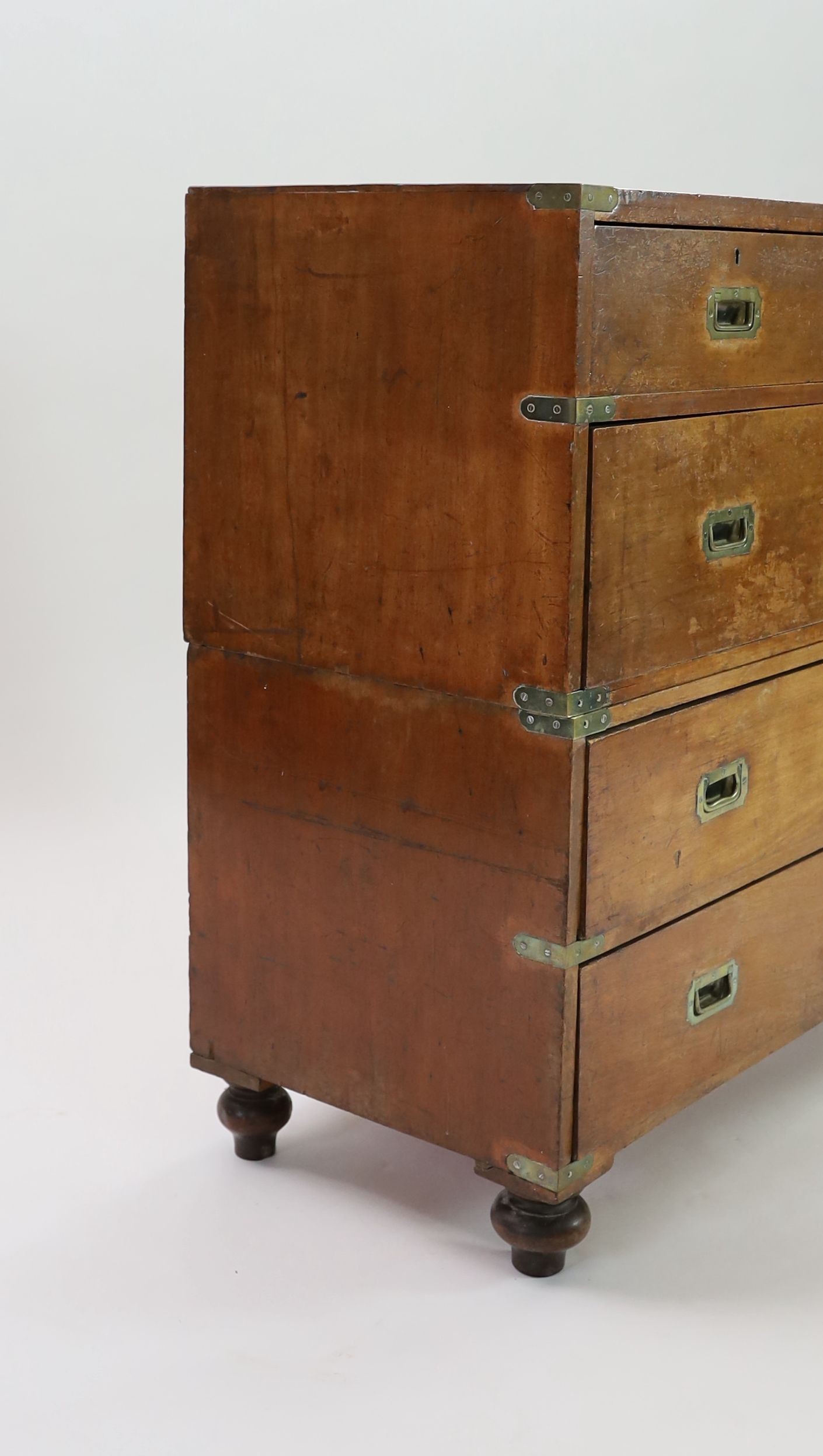 A Victorian brass mounted teak campaign chest, W.104cm D.49cm H.103cm